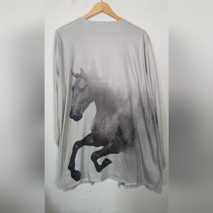 Wild Horses Equestrian Gray Women's 2XL Drape Soft Cozy Cardigan